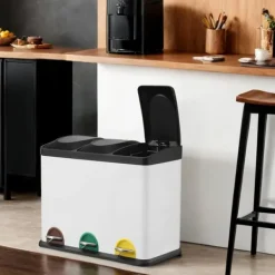 Källsorteringskärl-Papperskorg 3 fack, avfallssorteringssystem kök, papperskorg