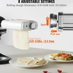 Pastatillbehör för KitchenAid, 3-i-1 rostfritt stål, Pasta Roller, Spaghetti och Fettuccine Cutter, justerbar tjocklek.