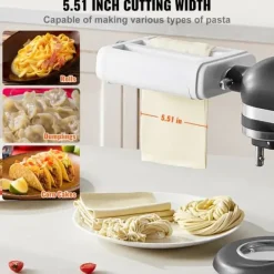 Pastatillbehör för KitchenAid, 3-i-1 rostfritt stål, Pasta Roller, Spaghetti och Fettuccine Cutter, justerbar tjocklek.