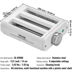 Pastatillsats, 3-i-1 rostfritt stål pastarulle- och skärset, 25,5x14,3x5,4 cm, rostfritt stål