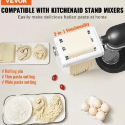 Pastatillsats, 3-i-1 rostfritt stål pastarulle- och skärset, 25,5x14,3x5,4 cm, rostfritt stål