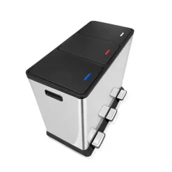 Pedaltunna i rostfritt stål med 3 fack – 45 liter