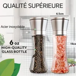 Peppar- och Saltkvarn - Pepparkvarn - Manuell Pepparkvarn - Justerbar Korns Storlek - 2PCS