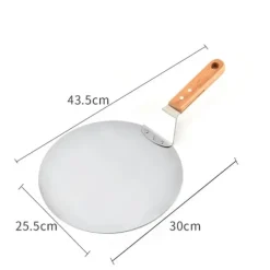 Pizzaspade för pizzaugn - Pizza peel - Rostfritt stål - Trähandtag - Yta 25,5 x 30 cm - Längd 43,5 cm - Silver