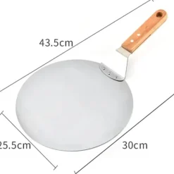 Pizzaspade för pizzaugn - Pizza peel - Rostfritt stål - Trähandtag - Yta 25,5 x 30 cm - Längd 43,5 cm - Silver