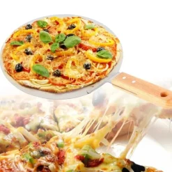 Pizzaspade för pizzaugn - Pizza peel - Rostfritt stål - Trähandtag - Yta 25,5 x 30 cm - Längd 43,5 cm - Silver