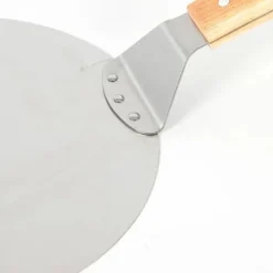 Pizzaspade för pizzaugn - Pizza peel - Rostfritt stål - Trähandtag - Yta 25,5 x 30 cm - Längd 43,5 cm - Silver