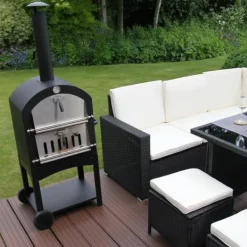 Grillar-Pizzaugn med Regnskydd och 30 cm Pizzaspade Utomhusugn Stenugnsbakning Pizzasten Pizzaskärare Grillning Pizza 2 Hjul och Handtag Portabel Utomhusbruk | CDON