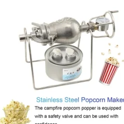 Popcornmaskin - Manuell popcornpanna - Rostfritt stål - För spis och öppen låga - Tjock vägg - Mini