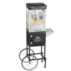 Popcornmaskin med vagn, 0,2 kg rostfri stålkittel, svart, kommersiell