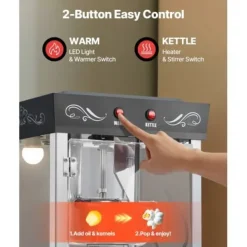 Popcornmaskin med vagn, 0,2 kg rostfri stålkittel, svart, kommersiell