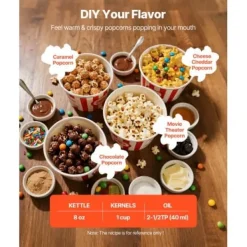 Popcornmaskin med vagn, 0,2 kg rostfri stålkittel, svart, kommersiell