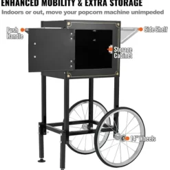 Popcornmaskin med vagn, 850W, 8 oz, svart - Snabb uppvärmning, hög kapacitet, perfekt för fest och biokvällar