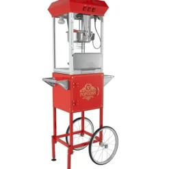 Popcornmaskin med vagn, 850W, 8 oz, röd, högpresterande, lättanvänd för perfekta popcorn hemma, fest och biokvällar