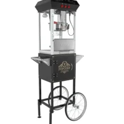 Popcornmaskin med vagn, 61x41x139,5 cm, svart, härdat glas