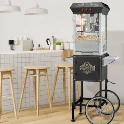 Popcornmaskin med vagn, 61x41x139,5 cm, svart, härdat glas