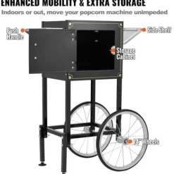 Popcornmaskin med vagn, 61x41x139,5 cm, svart, härdat glas
