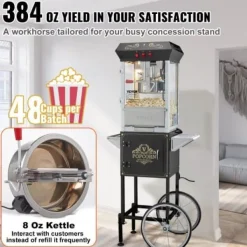 Popcornmaskin med vagn, 61x41x139,5 cm, svart, härdat glas