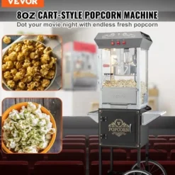 Popcornmaskin med vagn, 61x41x139,5 cm, svart, härdat glas