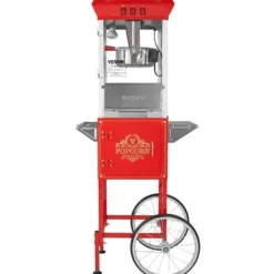 Popcornmaskin med vagn, 61x41x139,5 cm, röd, härdat glas