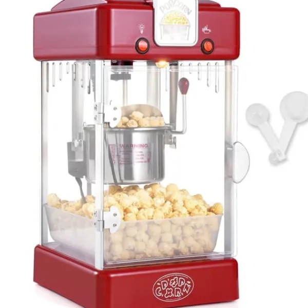 Popcornmaskin 300W 2,5 Oz, Bordsskiva, Röd, Snabb och Lätt Att Använda, Perfekt för Filmkvällar och Fester