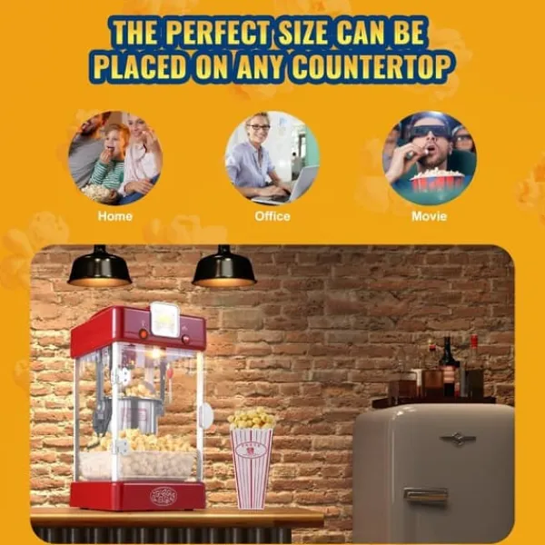 Popcornmaskin 300W 2,5 Oz, Bordsskiva, Röd, Snabb och Lätt Att Använda, Perfekt för Filmkvällar och Fester
