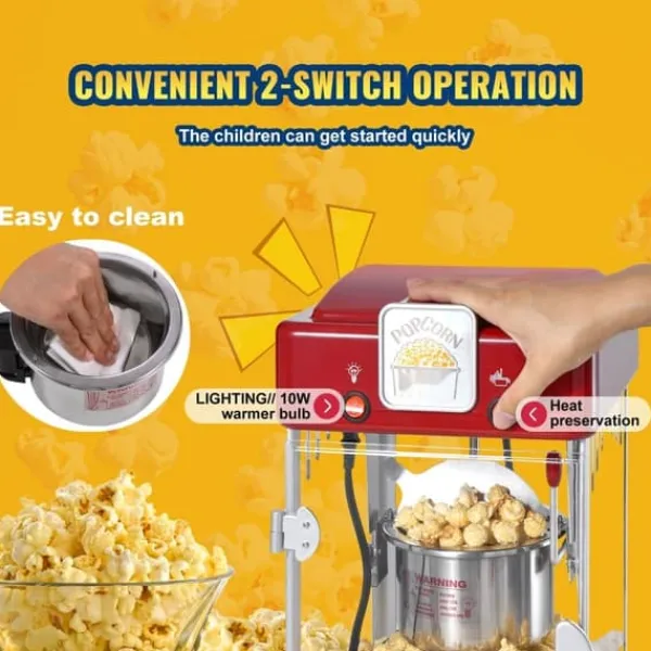 Popcornmaskin 300W 2,5 Oz, Bordsskiva, Röd, Snabb och Lätt Att Använda, Perfekt för Filmkvällar och Fester