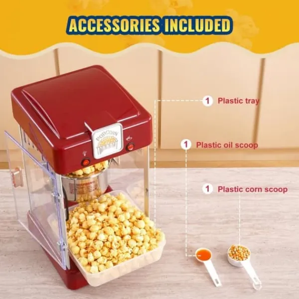 Popcornmaskin 300W 2,5 Oz, Bordsskiva, Röd, Snabb och Lätt Att Använda, Perfekt för Filmkvällar och Fester