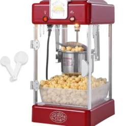 Popcornmaskin 300W 2,5 Oz, Bordsskiva, Röd, Snabb och Lätt Att Använda, Perfekt för Filmkvällar och Fester