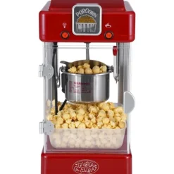 Popcornmaskin 300W 2,5 Oz, Bordsskiva, Röd, Snabb och Lätt Att Använda, Perfekt för Filmkvällar och Fester