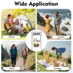 Portabel utomhus gasspis - Stativmodell - 4 brännare - NG/LPG (lågtrycksregulator krävs) - Vindskydd - 2 hyllor - Manuell tändning - Vit