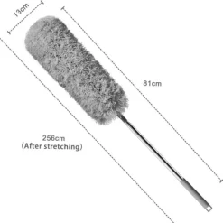 Rengöringsutrustning-Praktisk dammvippa av mikrofiberfjäder med teleskophandtag i grått - 81 (256) x 13 cm - böjbar borttagbar tvättbar