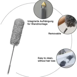 Rengöringsutrustning-Praktisk dammvippa av mikrofiberfjäder med teleskophandtag i grått - 81 (256) x 13 cm - böjbar borttagbar tvättbar