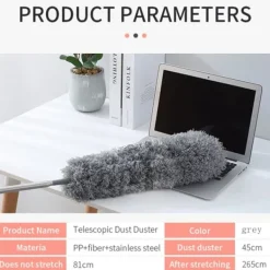 Rengöringsutrustning-Praktisk dammvippa av mikrofiberfjäder med teleskophandtag i grått - 81 (256) x 13 cm - böjbar borttagbar tvättbar