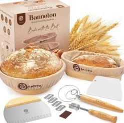 Bakning-Professionell bakbok för surdeg - 14-delars set med banneton, lammekaks och skrapor - Perfekt för hemmabagare