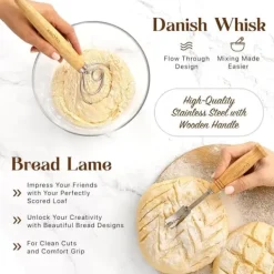 Bakning-Professionell bakbok för surdeg - 14-delars set med banneton, lammekaks och skrapor - Perfekt för hemmabagare