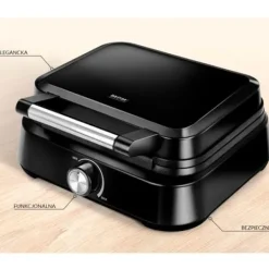 Våffeljärn-Professionell Vaffeljärn för 2 Tjocka Belgiska Vafflor, Non-stick Plåtar MPM MGO-40 1500W Svart 13965