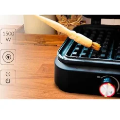 Våffeljärn-Professionell Vaffeljärn för 2 Tjocka Belgiska Vafflor, Non-stick Plåtar MPM MGO-40 1500W Svart 13965