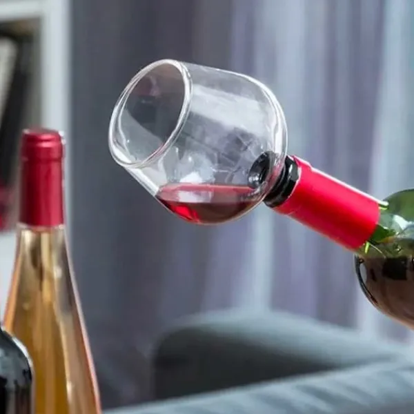 Flaskstopp & Flaskförslutare-Propp i form av ett vinglas - H 13 cm Transparent