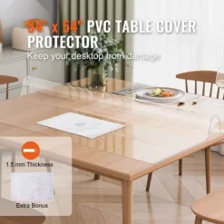PVC bordsskydd 54x54 tum, klart plast skrivbordsskydd, 1,5 mm tjockt, hållbart och vattentåligt