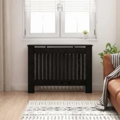 vidaXL Radiatorlock Svart Ek 112 x 19 x 81,5 cm Konstruerat trä