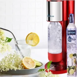 Röd AquaDream kolsyrasifon för kolsyrat vatten, patronset