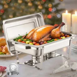 Matuppvärmare-Rektangulär Varmhållningsdisk 8 Qt, Bufféset 6-Pack, Fullstor Panna i Rostfritt Stål