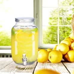 Dryckesautomater-Relaxdays 3,5 liters dryckesautomat, lemonad, krankaraff i glas, vintage retro, dryckesfontän, klar