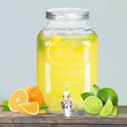 Dryckesautomater-Relaxdays 3,5 liters dryckesautomat, lemonad, krankaraff i glas, vintage retro, dryckesfontän, klar