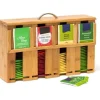 Relaxdays Bamboo Tea Box Lösa tepåsar 4 Fack Dekorativ Box H x B x D: 22 x 33,5 x 10 cm med handtag