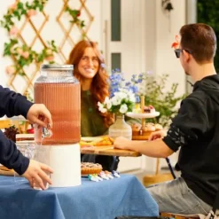 Relaxdays Dryckesdispenser, 5 l, med kran och lock, dekorativ design, för din lemonade, transparent