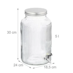 Relaxdays Dryckesdispenser, 5 l, med kran och lock, dekorativ design, för din lemonade, transparent