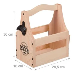 Vinflaskhållare-Relaxdays Flaska i trä, med flasköppnare, 6 flaskor, låda, present till fars dag, natur