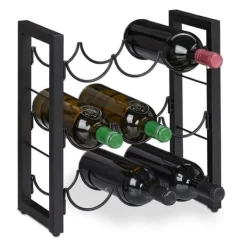Vinflaskhållare-Relaxdays Flaskställ 9 fack, vinlagringshylla, metall, HxBxD: 37x35x17 cm, kök & bar, svart